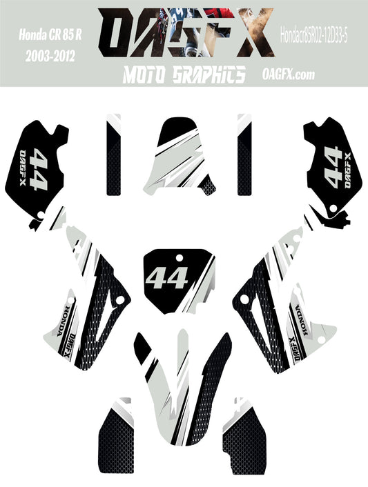 2003 - 2012 Honda CR 85  OAGFX Graphics Kit - D33-6 Black/Grey