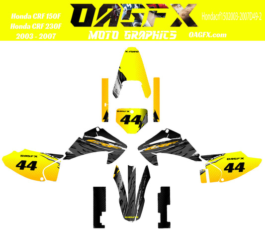 2003 - 2007 Honda CRF 150F 230F OAGFX Graphics Kit - Pro Ed D49-2 Yellow