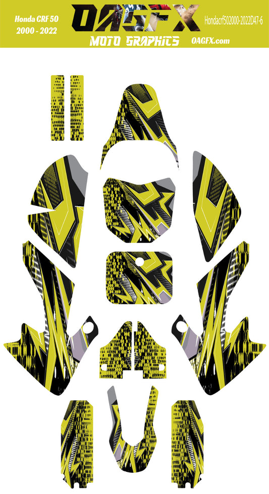 2000-2022 Honda CRF 50 OAGFX Graphics Kit - D47-6 Yellow