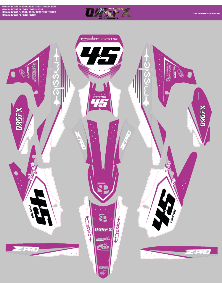 YAMAHA YZ450F 2018 to 2023 - Pink Missile Graphics Kit