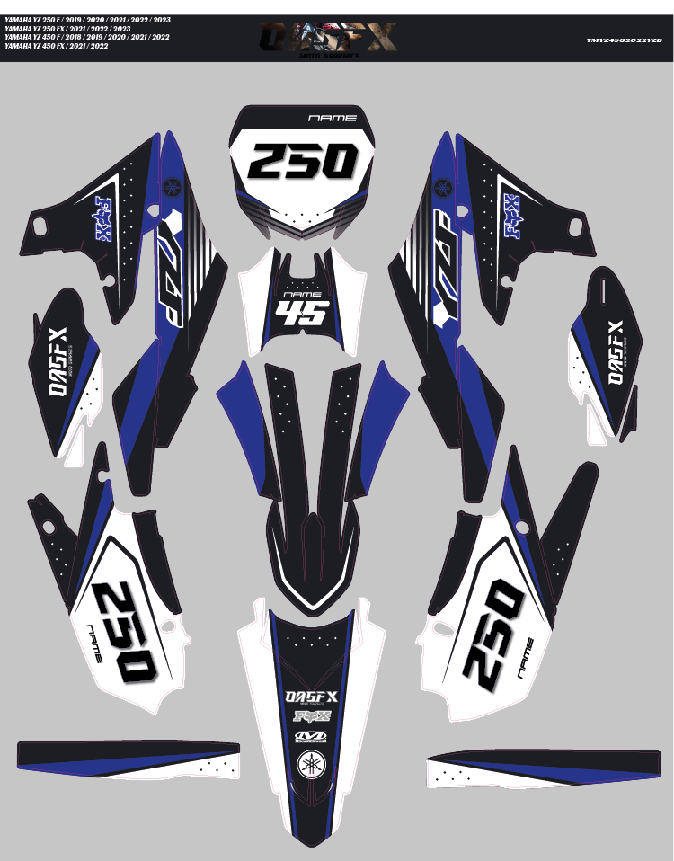 YAMAHA YZ450F & YZ250F 2018 to 2023 - Blk Graphics Kit