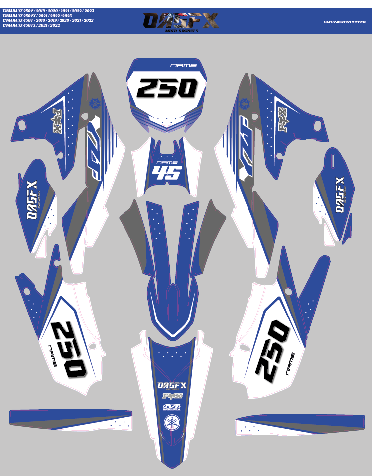 YAMAHA YZ450F & YZ250F 2018 to 2023 - Blue Graphics Kit