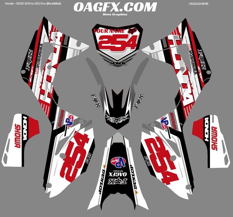Graphics Kit for 2018 - 2023 Honda CRF 250 and CRF Black Red Series