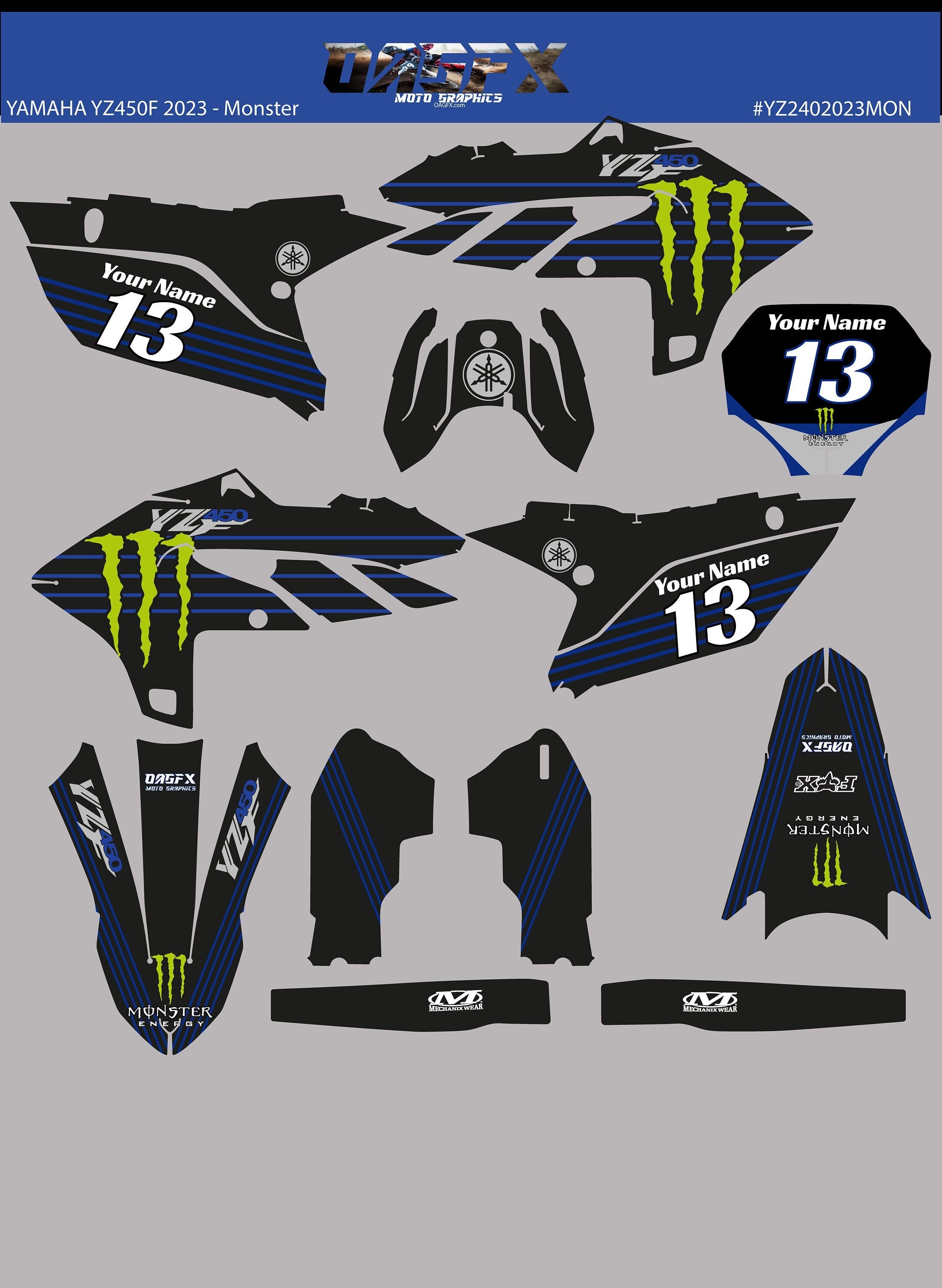 OAGFX 2018 - 2023 Yamaha YZ 250 and 450 Monster Series YZF250 YZF450 Graphic Kit - Pro Edition