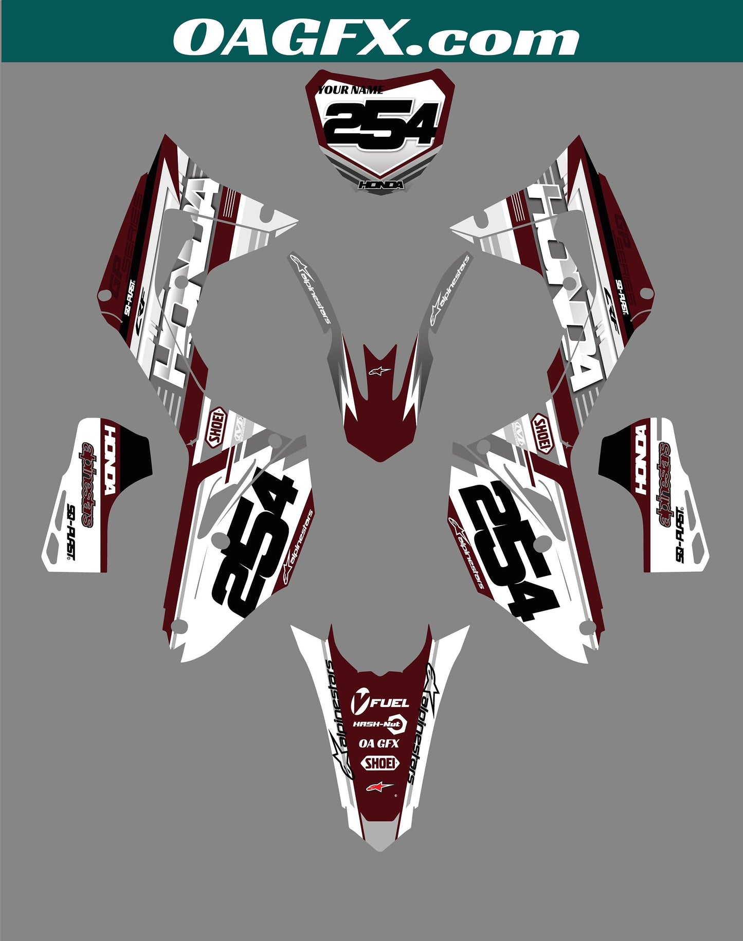 Graphics Kit for 2018 - 2023 Honda CRF 250 and CRF Alpine Maroon Series - Pro Edition